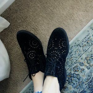 REDUCED Alaia Suede Lace up Black Laser cut Boots Shoes 37